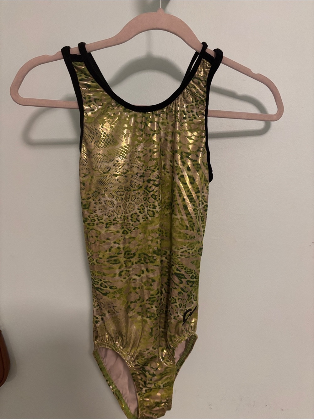 Gymnastics GK Metallic Green Animal-Print Leotard